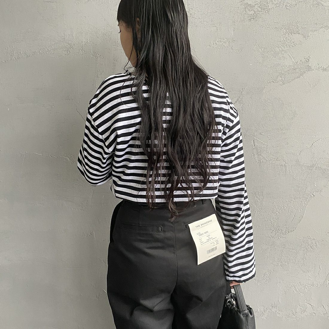 THE SHINZONE [ザ シンゾーン] マリンボーダーTシャツ [19SMSCU93] 07 BLACK &&モデル身長：156cm 着用サイズ：F0&&