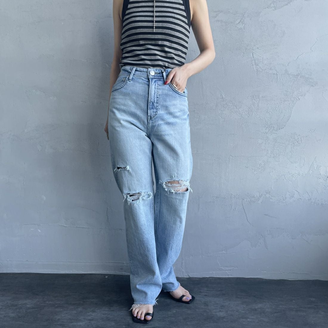 YANUK [ヤヌーク] ボーイズストレート LEA/レア [57121231] DMF &&モデル身長：156cm 着用サイズ：22&&