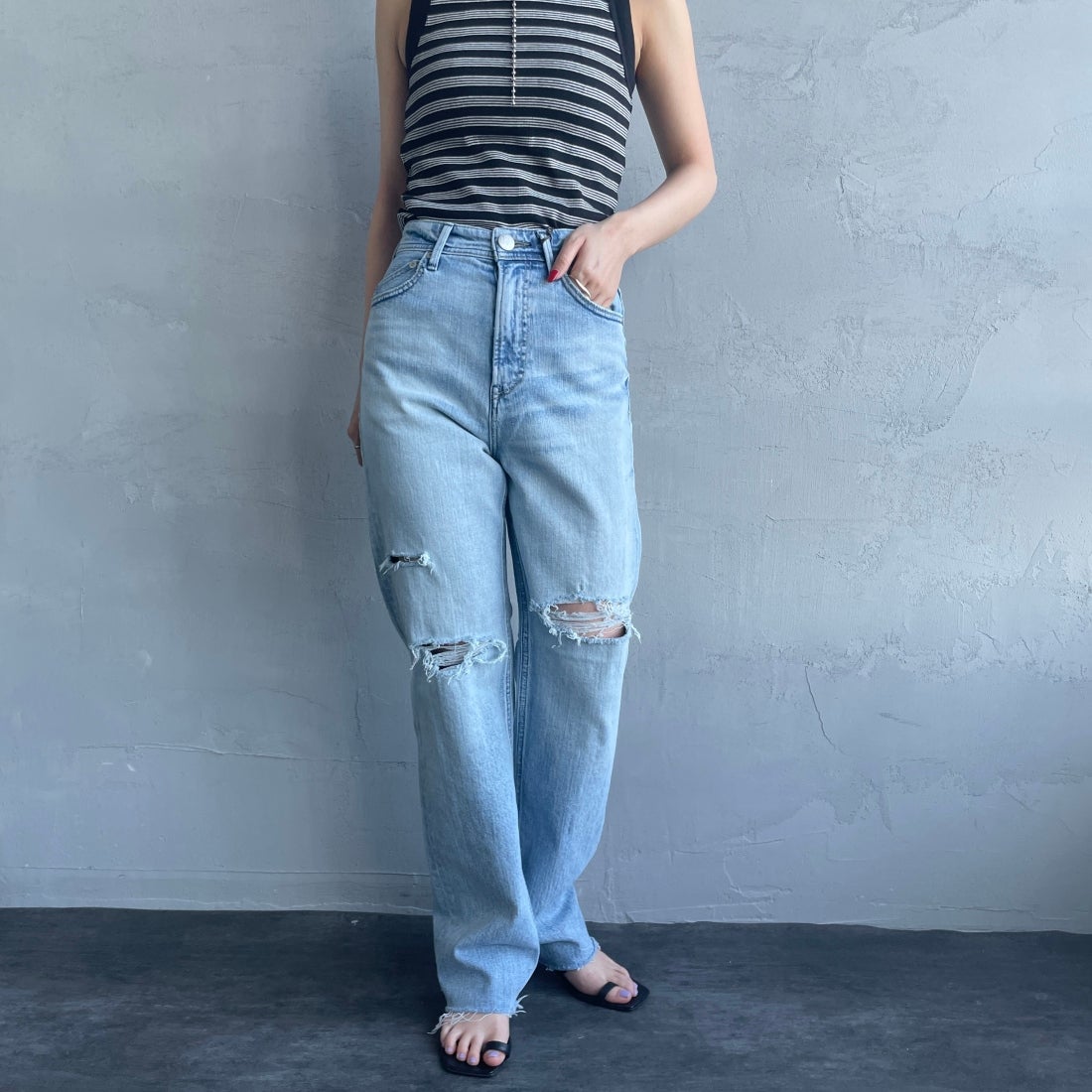 YANUK [ヤヌーク] ボーイズストレート LEA/レア [57121231] DMF &&モデル身長：156cm 着用サイズ：22&&