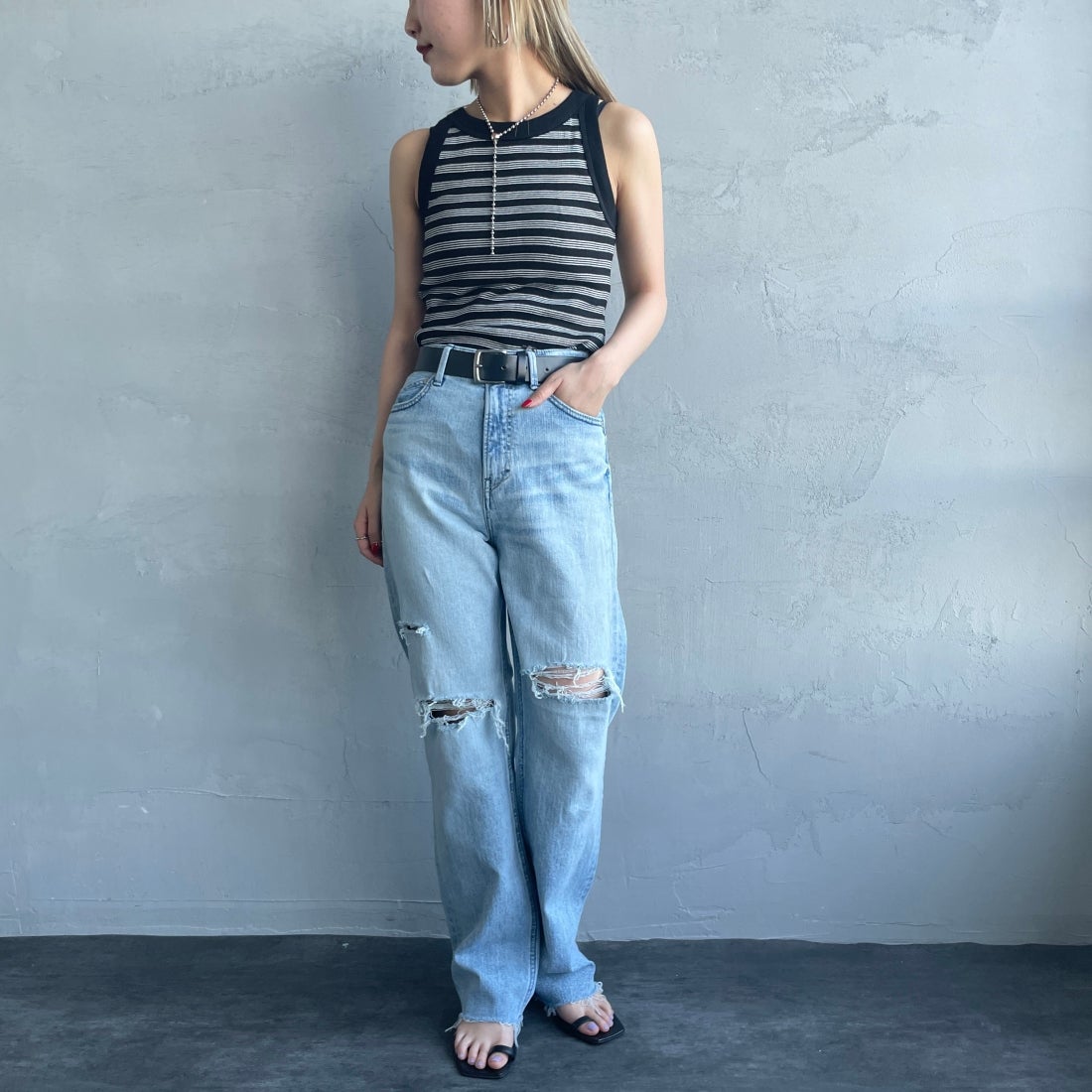 YANUK [ヤヌーク] ボーイズストレート LEA/レア [57121231] DMF &&モデル身長：156cm 着用サイズ：23&&