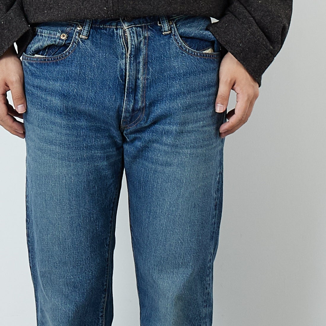 WAREHOUSE [ウエアハウス] 2ND-HAND デニムパンツ(USED WASH) [1105] UW (USED WASH 中)&&モデル身長：179cm 着用サイズ：32&&