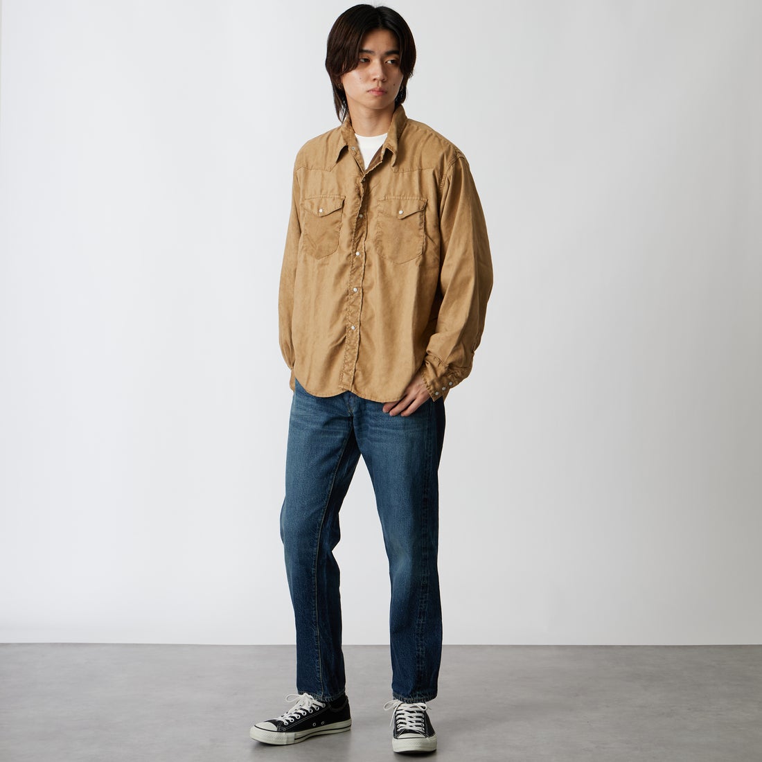 WAREHOUSE [ウエアハウス] 2ND-HAND デニムパンツ(USED WASH) [1105] D U/W (USED WASH 濃) &&モデル身長：177cm 着用サイズ：32&&