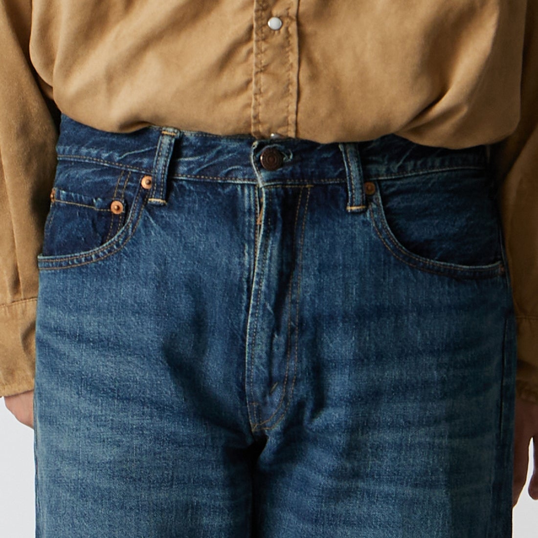 WAREHOUSE [ウエアハウス] 2ND-HAND デニムパンツ(USED WASH) [1105] D U/W (USED WASH 濃) &&モデル身長：177cm 着用サイズ：32&&