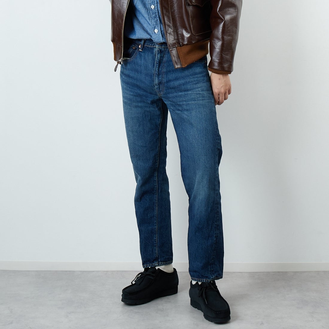 WAREHOUSE [ウエアハウス] 2ND-HAND デニムパンツ(USED WASH) [1105] D U/W (USED WASH 濃)&&モデル身長：179cm 着用サイズ：32&&