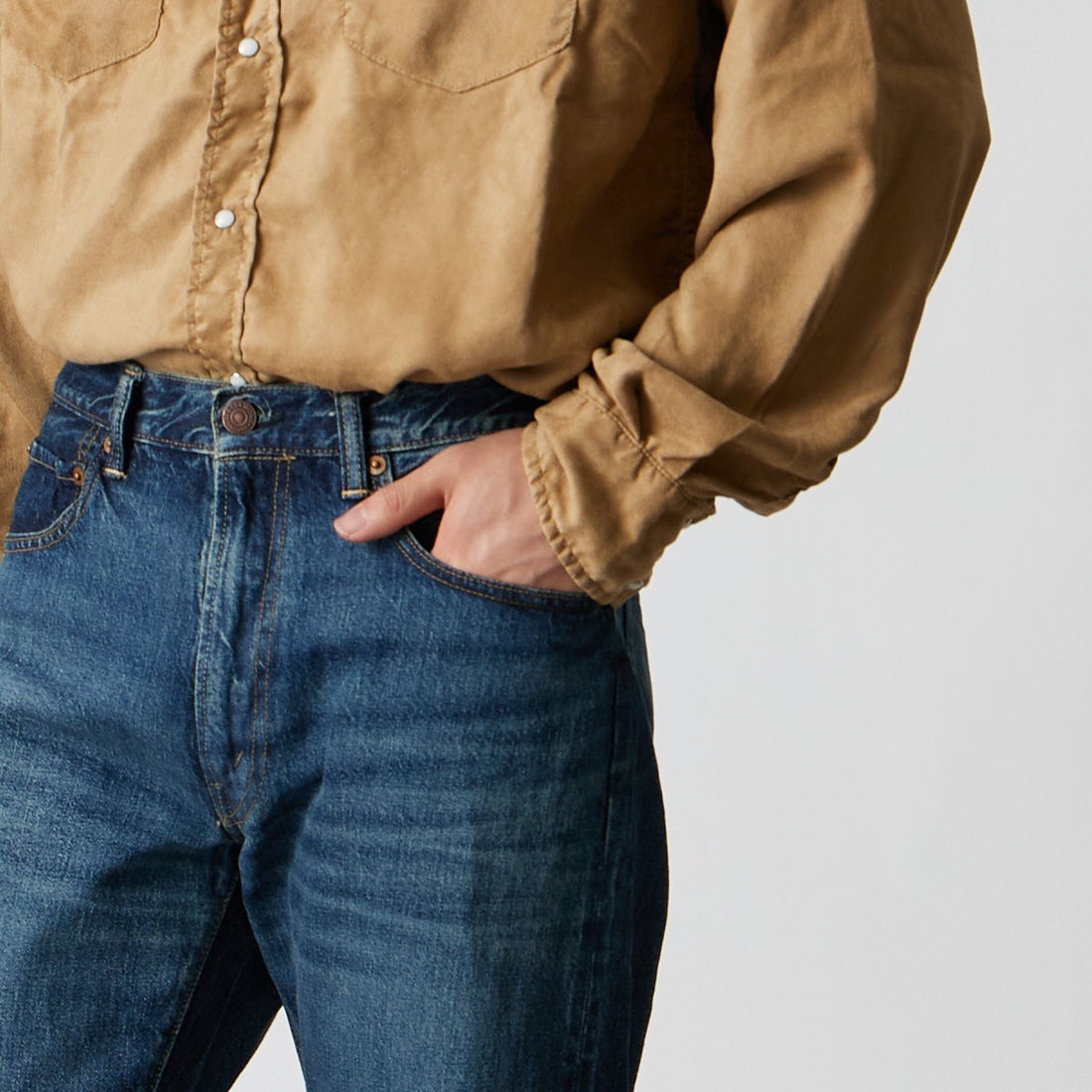 WAREHOUSE [ウエアハウス] 2ND-HAND デニムパンツ(USED WASH) [1105] D U/W (USED WASH 濃) &&モデル身長：177cm 着用サイズ：32&&