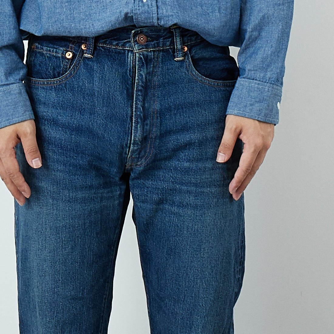 WAREHOUSE [ウエアハウス] 2ND-HAND デニムパンツ(USED WASH) [1105] D U/W (USED WASH 濃)&&モデル身長：179cm 着用サイズ：32&&
