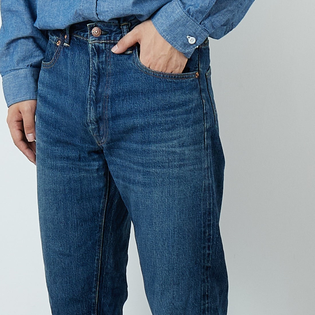 WAREHOUSE [ウエアハウス] 2ND-HAND デニムパンツ(USED WASH) [1105] D U/W (USED WASH 濃)&&モデル身長：179cm 着用サイズ：32&&