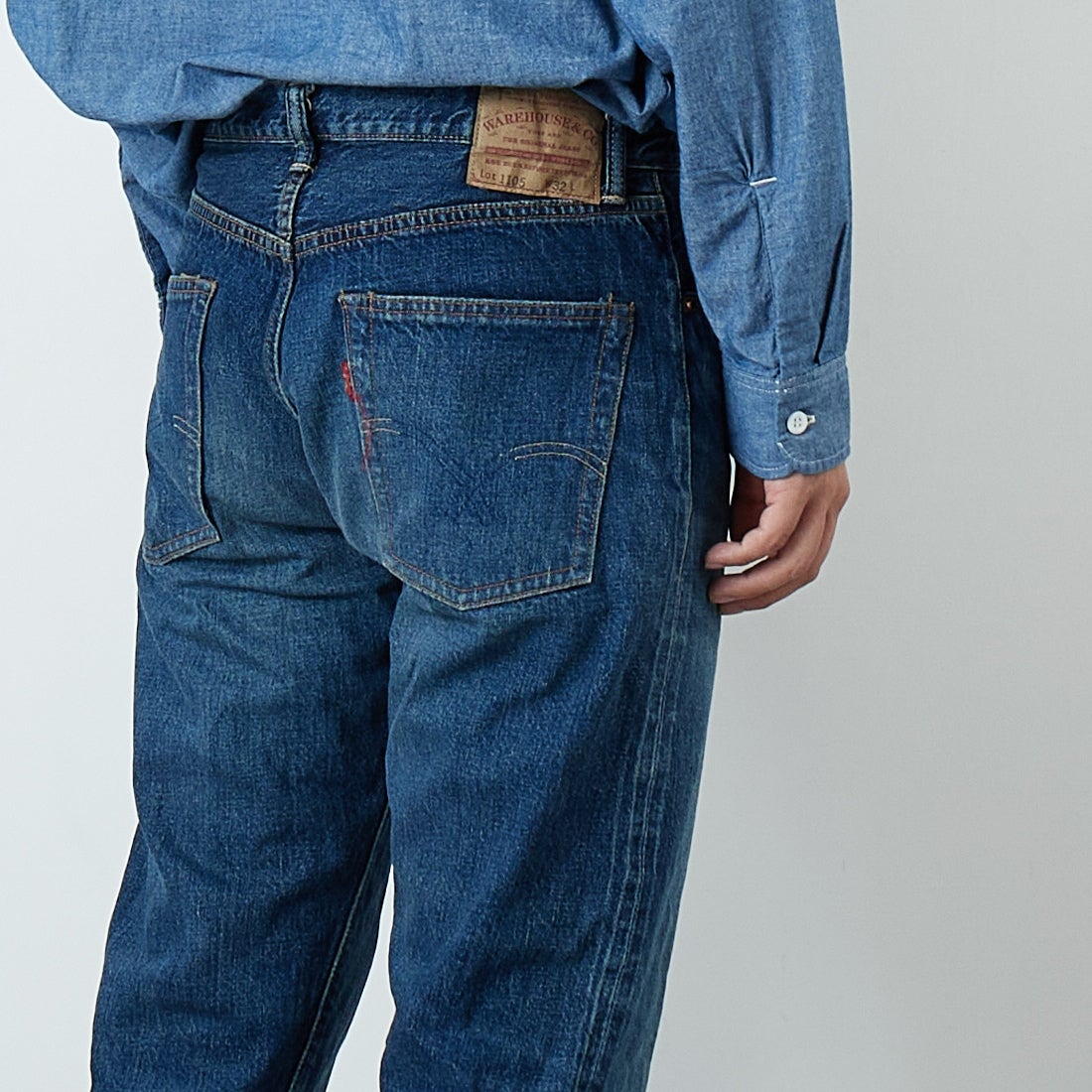 WAREHOUSE [ウエアハウス] 2ND-HAND デニムパンツ(USED WASH) [1105] D U/W (USED WASH 濃)&&モデル身長：179cm 着用サイズ：32&&