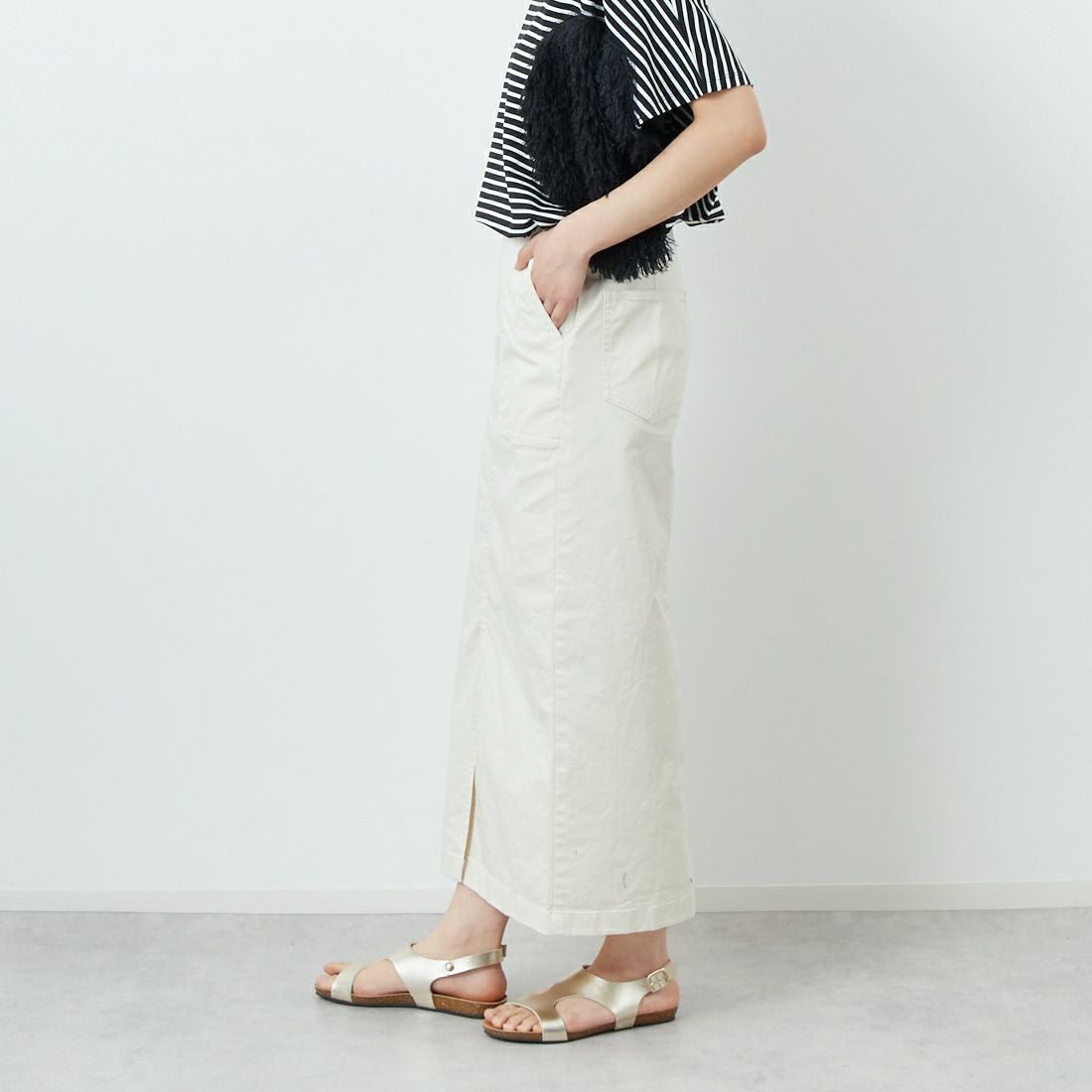 Jeans Factory Clothes [ジーンズファクトリークローズ] コットンストレッチタイトベイカースカート [ISJF-01] IVORY &&モデル身長：160cm 着用サイズ：38&&