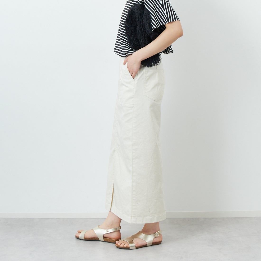 Jeans Factory Clothes [ジーンズファクトリークローズ] コットンストレッチタイトベイカースカート [ISJF-01] IVORY &&モデル身長：160cm 着用サイズ：38&&