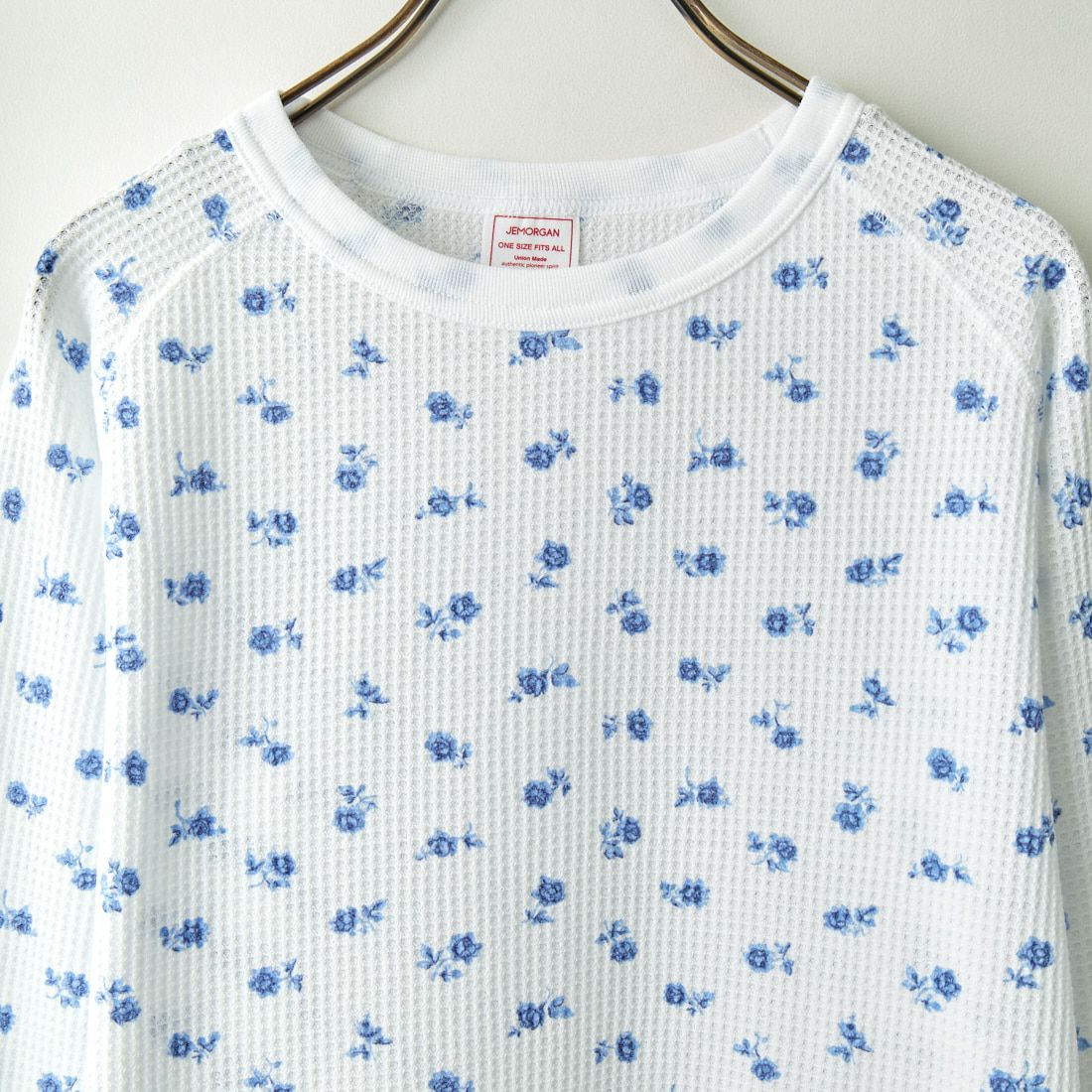 JE MORGAN [ジェイイーモーガン] ワッフル青花柄ロングスリーブTシャツ [JC091-59S] 01 WHITE