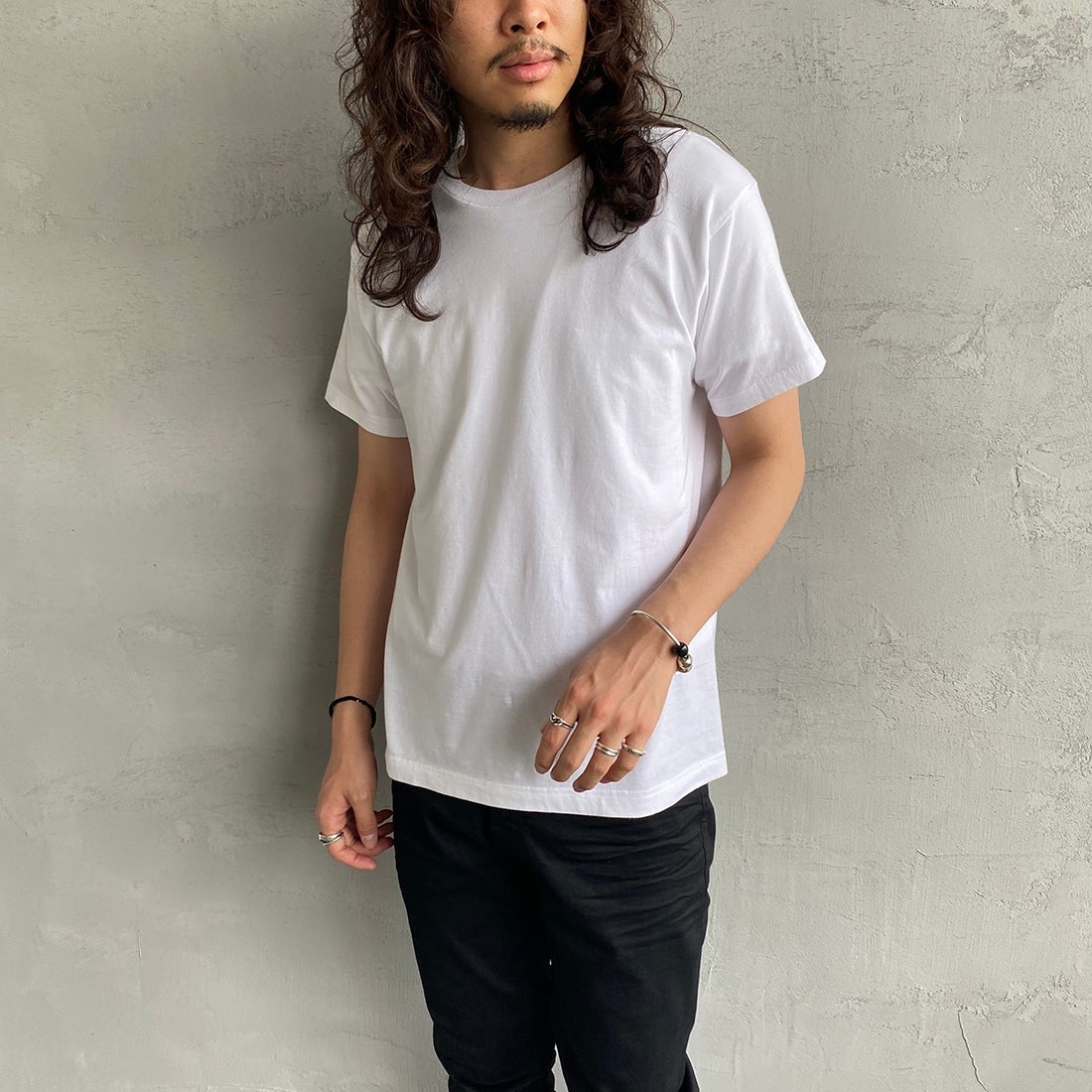 Hanes [ヘインズ] ジャパンフィット 2枚組 クルーネックTシャツ [H5320] 998 ｱｿｰﾄ &&モデル身長：173cm 着用サイズ：M&&