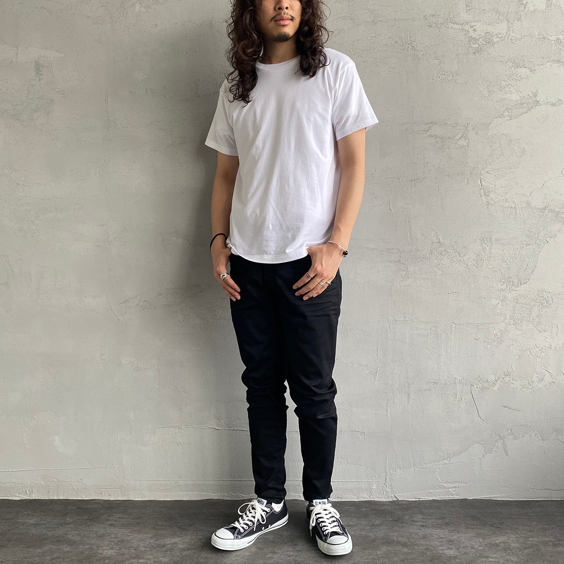 Hanes [ヘインズ] ジャパンフィット 2枚組 クルーネックTシャツ [H5320] 998 ｱｿｰﾄ &&モデル身長：173cm 着用サイズ：M&&