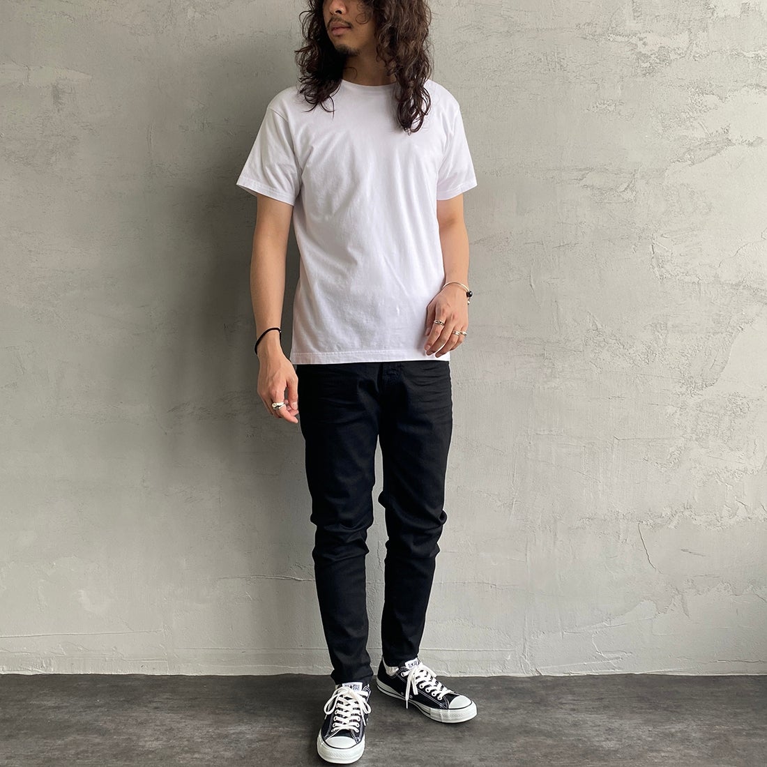 Hanes [ヘインズ] ジャパンフィット 2枚組 クルーネックTシャツ [H5320] 998 ｱｿｰﾄ &&モデル身長：173cm 着用サイズ：M&&