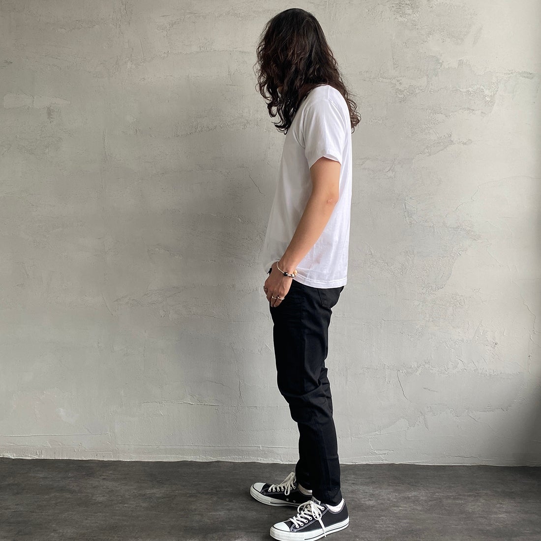 Hanes [ヘインズ] ジャパンフィット 2枚組 クルーネックTシャツ [H5320] 998 ｱｿｰﾄ &&モデル身長：173cm 着用サイズ：M&&