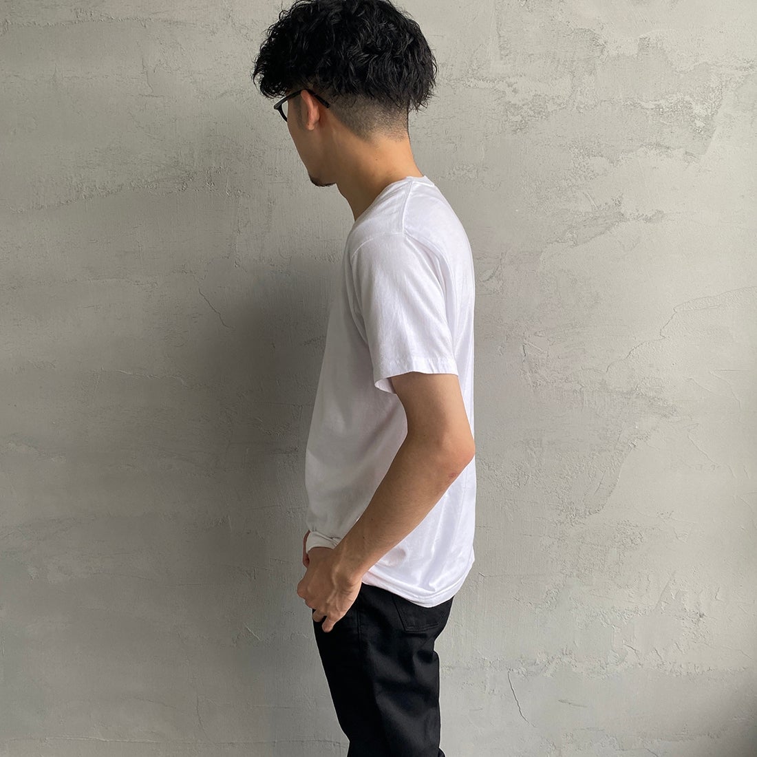 Hanes [ヘインズ] ジャパンフィット 2枚組 クルーネックTシャツ [H5320] 998 ｱｿｰﾄ &&モデル身長：168cm 着用サイズ：M&&