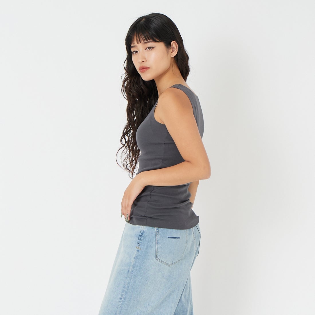 Jf Ready Made [ジェイエフレディメイド] TCフライスタンク [131826] 08 ﾁｬｺｰﾙ &&モデル身長：162cm 着用サイズ：F&&