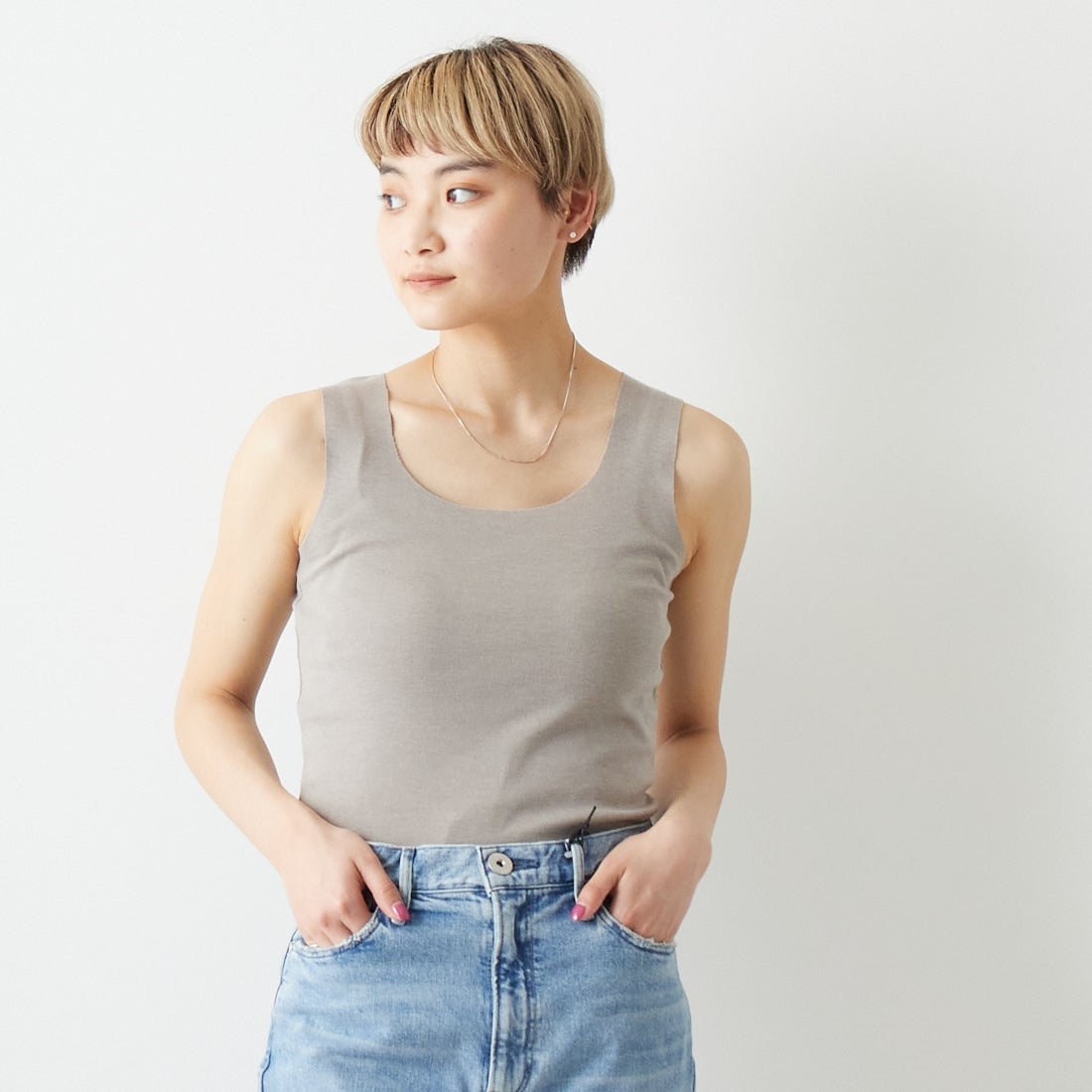 Jf Ready Made [ジェイエフレディメイド] TCフライスタンク [131826] 12 S.ﾍﾞｰｼﾞ &&モデル身長：160cm 着用サイズ：F&&