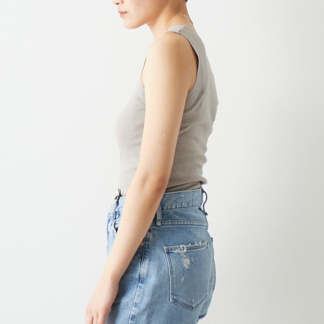 Jf Ready Made [ジェイエフレディメイド] TCフライスタンク [131826] 12 S.ﾍﾞｰｼﾞ &&モデル身長：160cm 着用サイズ：F&&