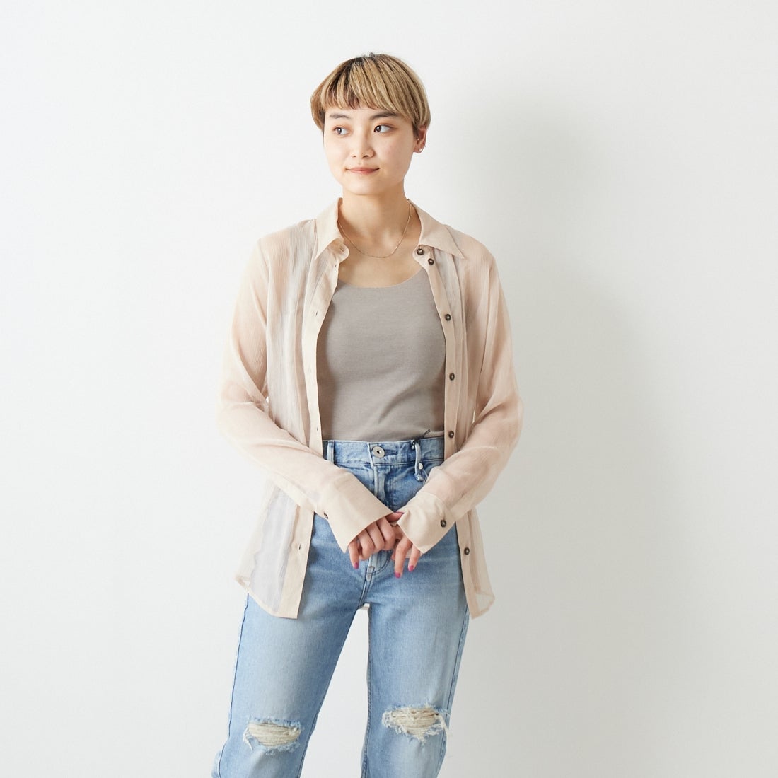 Jf Ready Made [ジェイエフレディメイド] TCフライスタンク [131826] 12 S.ﾍﾞｰｼﾞ &&モデル身長：160cm 着用サイズ：F&&