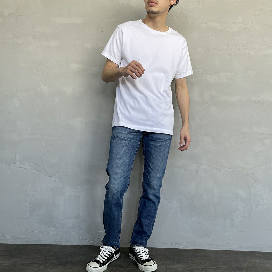 Hanes [ヘインズ] ジャパンフィット 2枚組 クルーネックTシャツ [H5310] 010 ﾎﾜｲﾄ &&モデル身長：168cm 着用サイズ：M&&