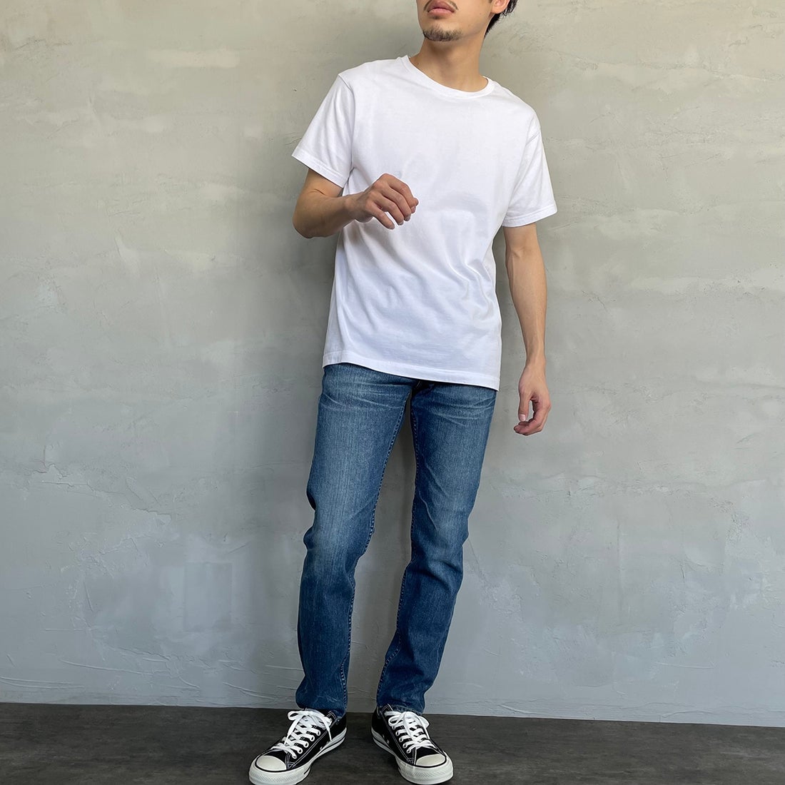 Hanes [ヘインズ] ジャパンフィット 2枚組 クルーネックTシャツ [H5310] 010 ﾎﾜｲﾄ &&モデル身長：168cm 着用サイズ：M&&