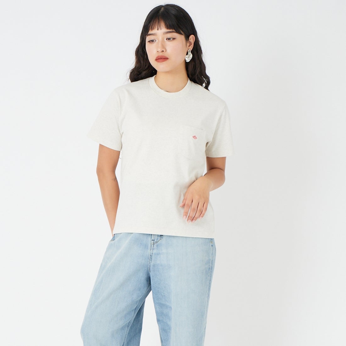 DANTON [ダントン] ソリッド ポケットTシャツ [DT-C0197TCB] H.IVORY &&モデル身長：162cm 着用サイズ：XS&&