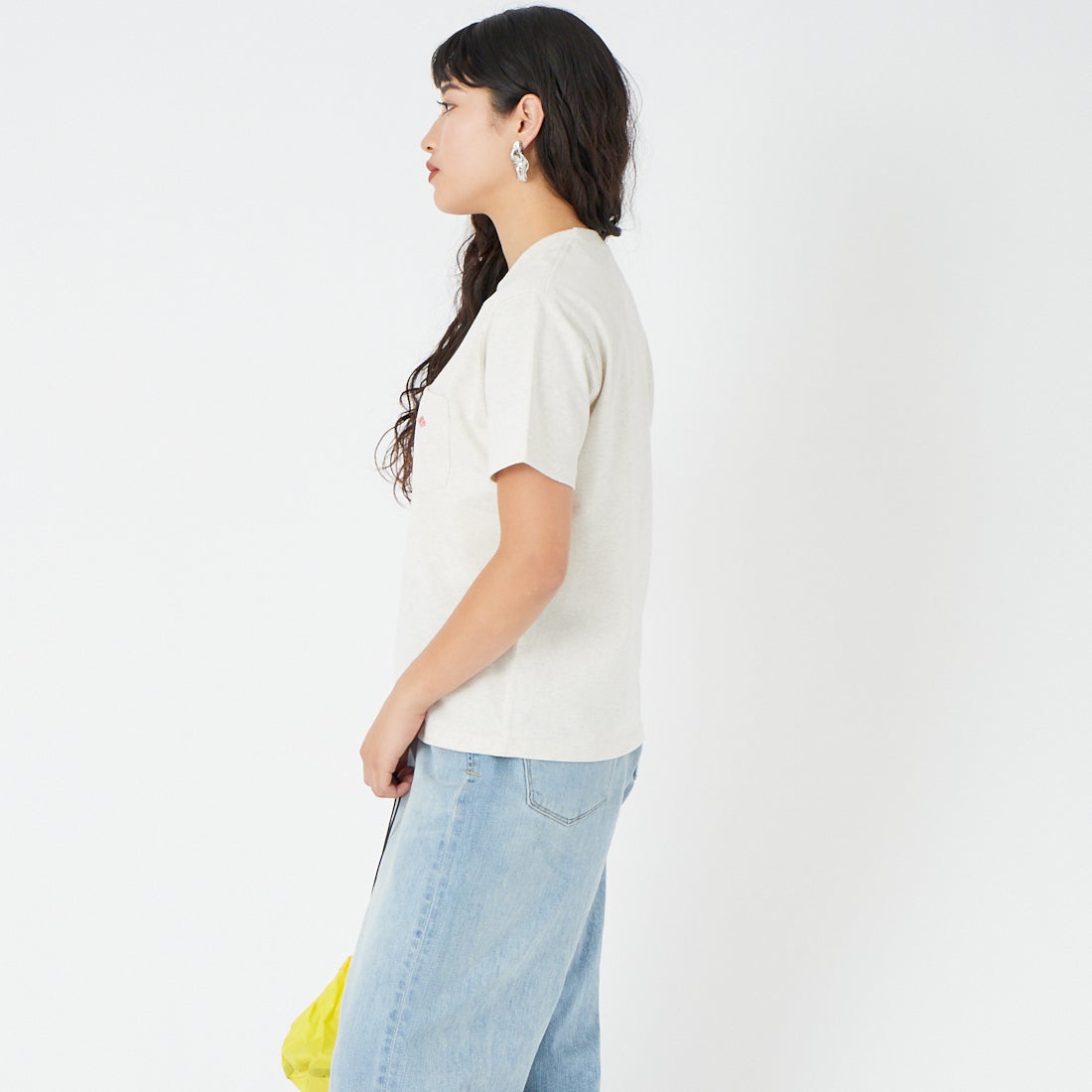 DANTON [ダントン] ソリッド ポケットTシャツ [DT-C0197TCB] H.IVORY &&モデル身長：162cm 着用サイズ：XS&&