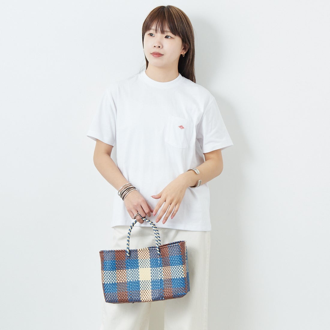 DANTON [ダントン] ソリッド ポケットTシャツ [DT-C0197TCB] WHITE &&モデル身長：167cm 着用サイズ：S&&