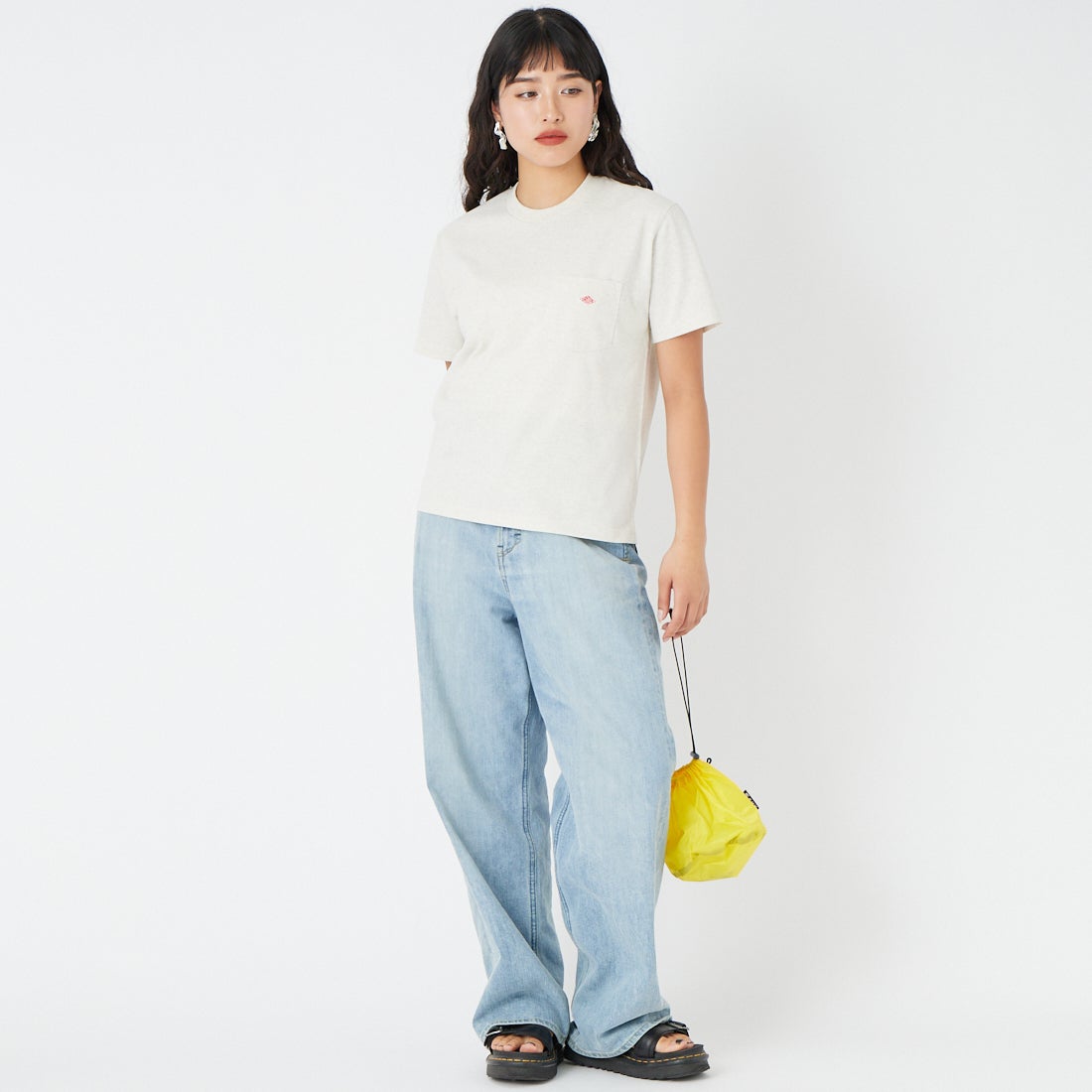DANTON [ダントン] ソリッド ポケットTシャツ [DT-C0197TCB] H.IVORY &&モデル身長：162cm 着用サイズ：XS&&