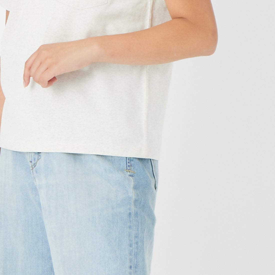 DANTON [ダントン] ソリッド ポケットTシャツ [DT-C0197TCB] H.IVORY &&モデル身長：162cm 着用サイズ：XS&&