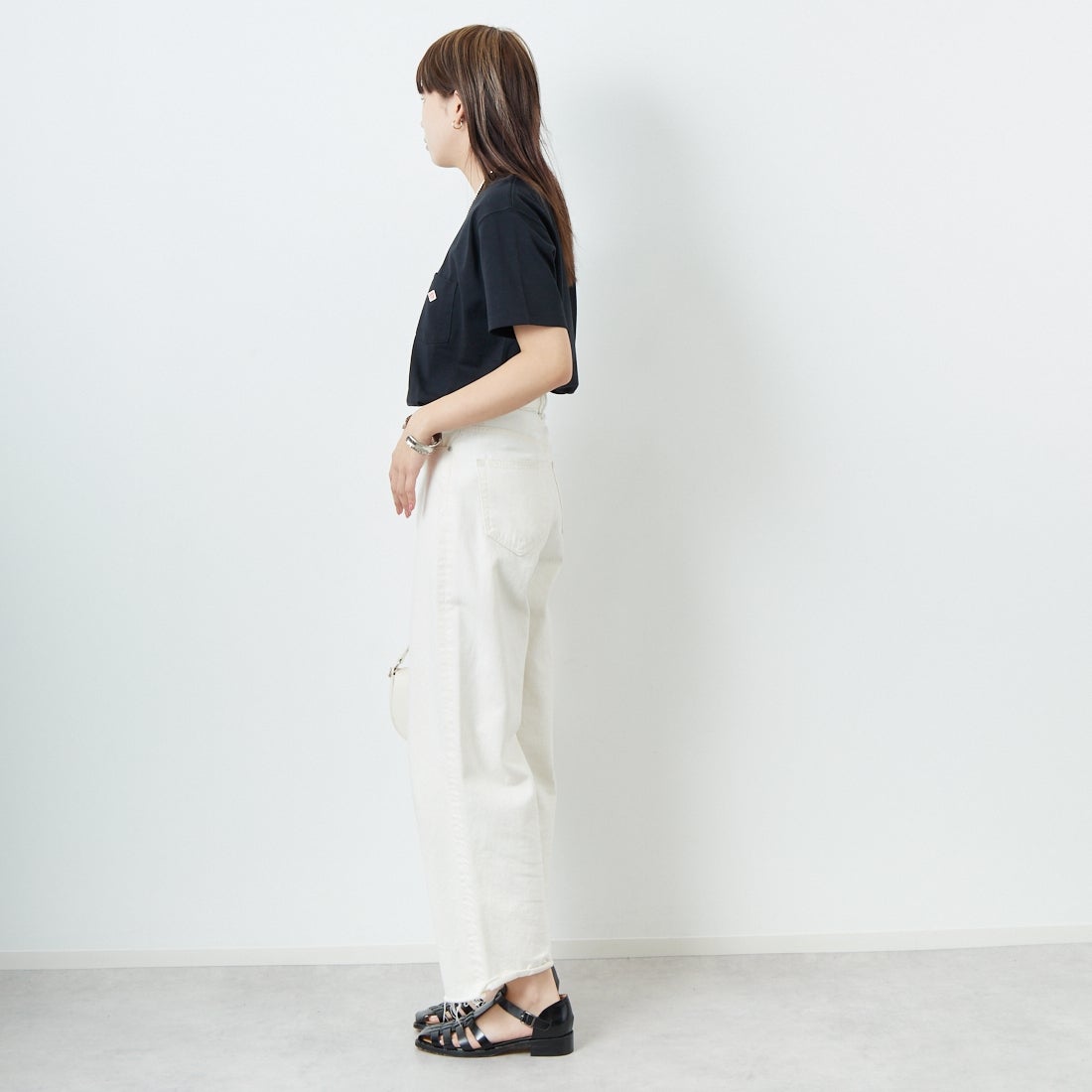 DANTON [ダントン] ソリッド ポケットTシャツ [DT-C0197TCB] BLACK &&モデル身長：167cm 着用サイズ：S&&