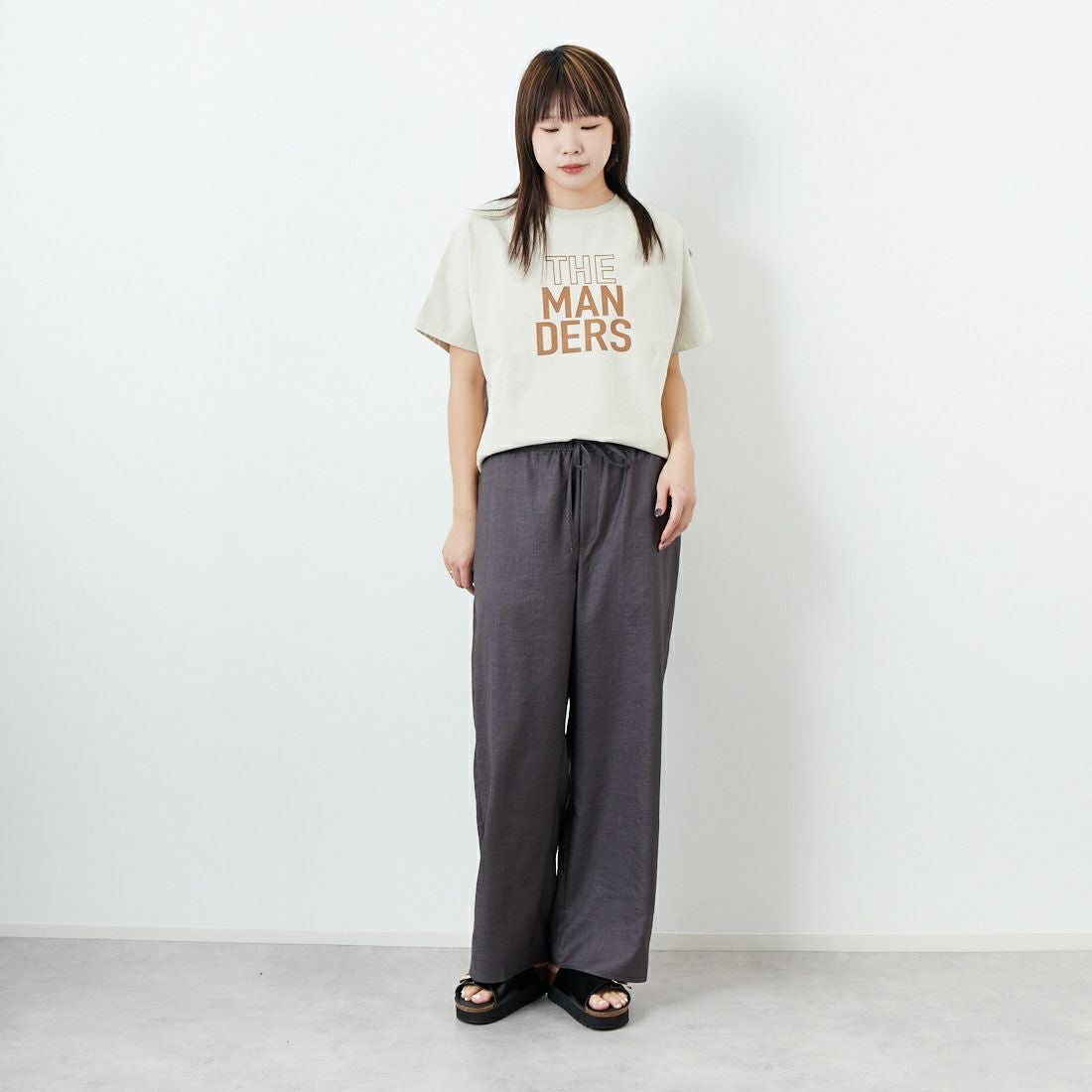 Jeans Factory Clothes [ジーンズファクトリークローズ] 杢調タンブラーツイルワイドパンツ [J-4402] 030 ﾁｬｺｰﾙ &&モデル身長：167cm 着用サイズ：38&&