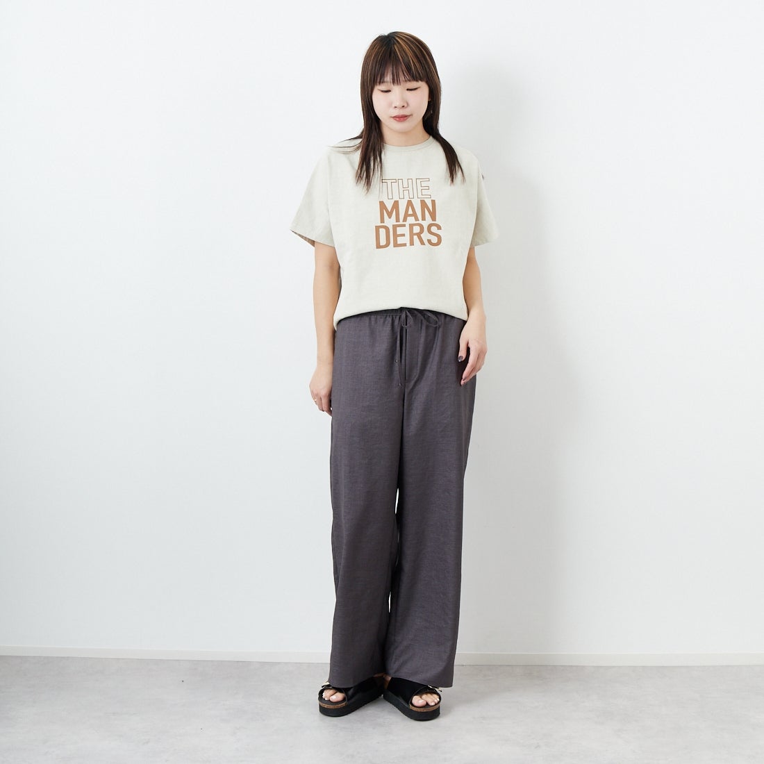 Jeans Factory Clothes [ジーンズファクトリークローズ] 杢調タンブラーツイルワイドパンツ [J-4402] 030 ﾁｬｺｰﾙ &&モデル身長：167cm 着用サイズ：38&&