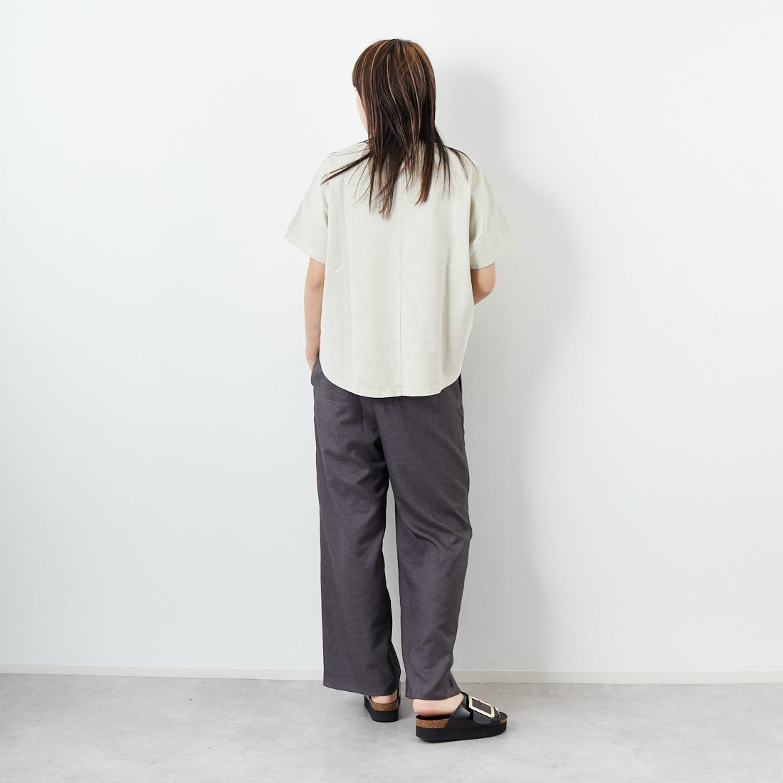 Jeans Factory Clothes [ジーンズファクトリークローズ] 杢調タンブラーツイルワイドパンツ [J-4402] 030 ﾁｬｺｰﾙ &&モデル身長：167cm 着用サイズ：38&&