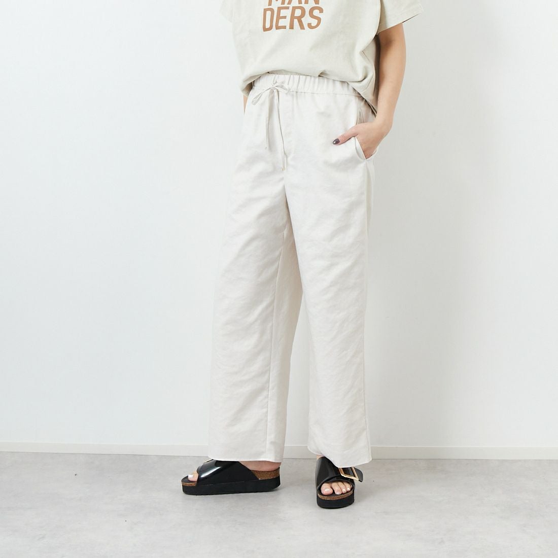 Jeans Factory Clothes [ジーンズファクトリークローズ] 杢調タンブラーツイルワイドパンツ [J-4402] 120 ｵﾌﾎﾜｲﾄ &&モデル身長：167cm 着用サイズ：38&&