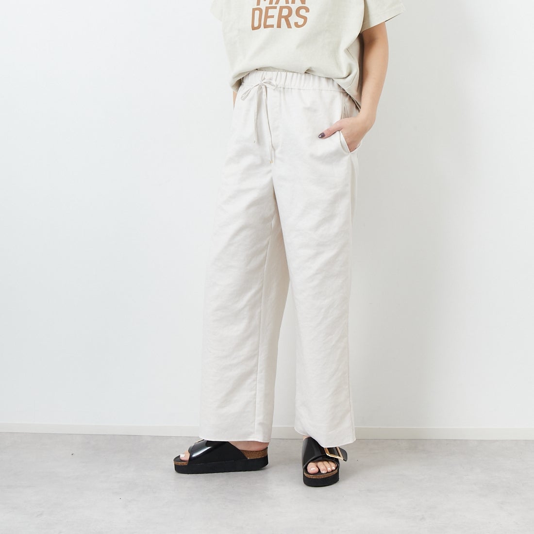 Jeans Factory Clothes [ジーンズファクトリークローズ] 杢調タンブラーツイルワイドパンツ [J-4402] 120 ｵﾌﾎﾜｲﾄ &&モデル身長：167cm 着用サイズ：38&&