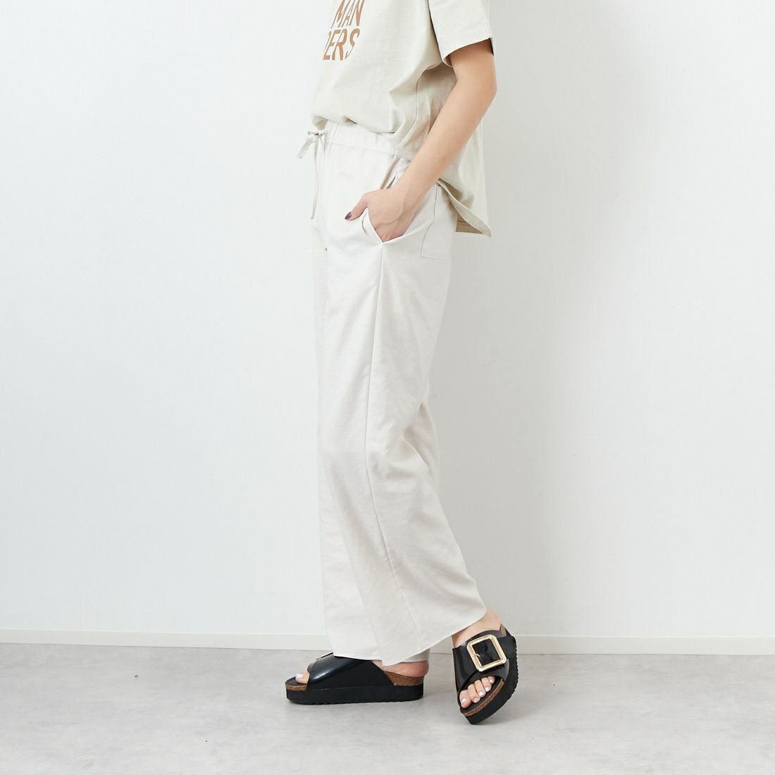 Jeans Factory Clothes [ジーンズファクトリークローズ] 杢調タンブラーツイルワイドパンツ [J-4402] 120 ｵﾌﾎﾜｲﾄ &&モデル身長：167cm 着用サイズ：38&&