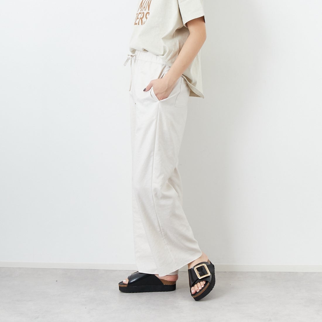 Jeans Factory Clothes [ジーンズファクトリークローズ] 杢調タンブラーツイルワイドパンツ [J-4402] 120 ｵﾌﾎﾜｲﾄ &&モデル身長：167cm 着用サイズ：38&&