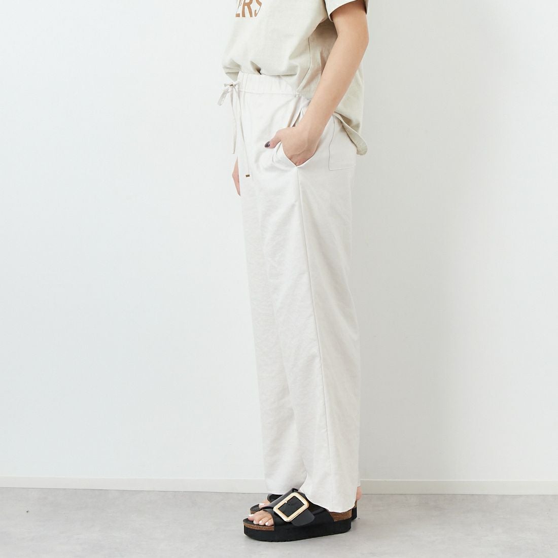 Jeans Factory Clothes [ジーンズファクトリークローズ] 杢調タンブラーツイルワイドパンツ [J-4402] 120 ｵﾌﾎﾜｲﾄ &&モデル身長：167cm 着用サイズ：38&&