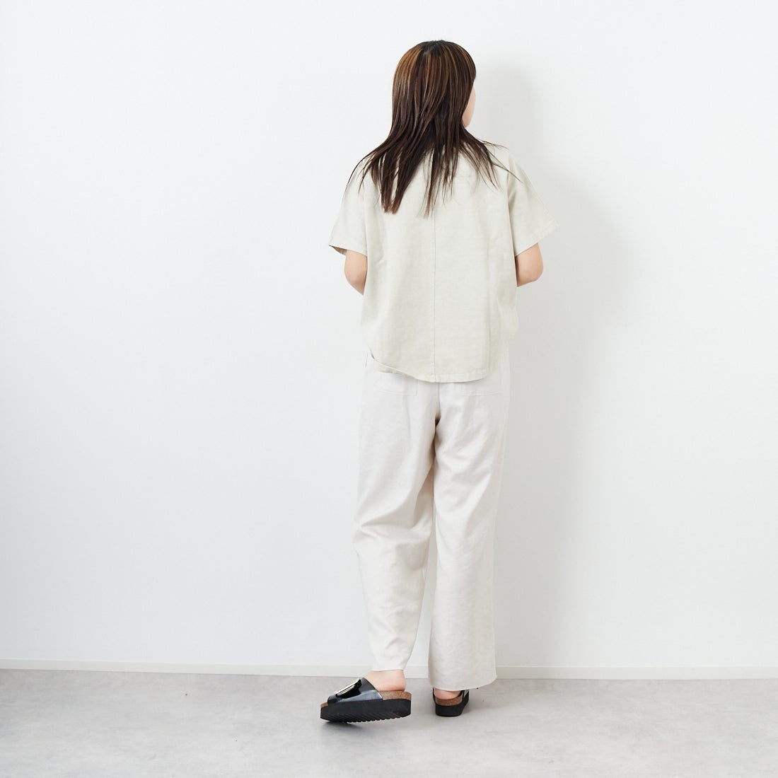 Jeans Factory Clothes [ジーンズファクトリークローズ] 杢調タンブラーツイルワイドパンツ [J-4402] 120 ｵﾌﾎﾜｲﾄ &&モデル身長：167cm 着用サイズ：38&&