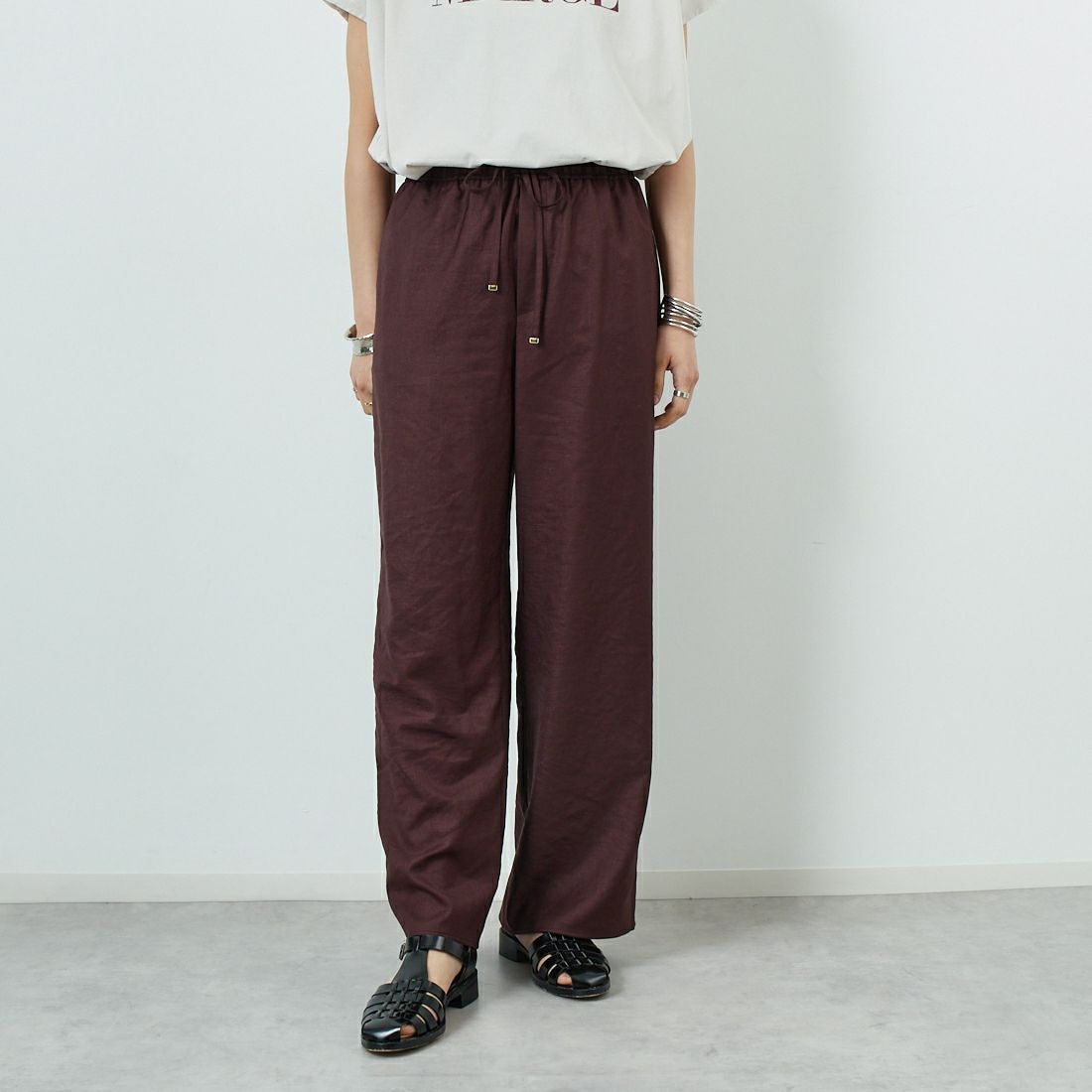 Jeans Factory Clothes [ジーンズファクトリークローズ] 杢調タンブラーツイルワイドパンツ [J-4402] 833 ﾌﾞﾗｳﾝ &&モデル身長：160cm 着用サイズ：36&&