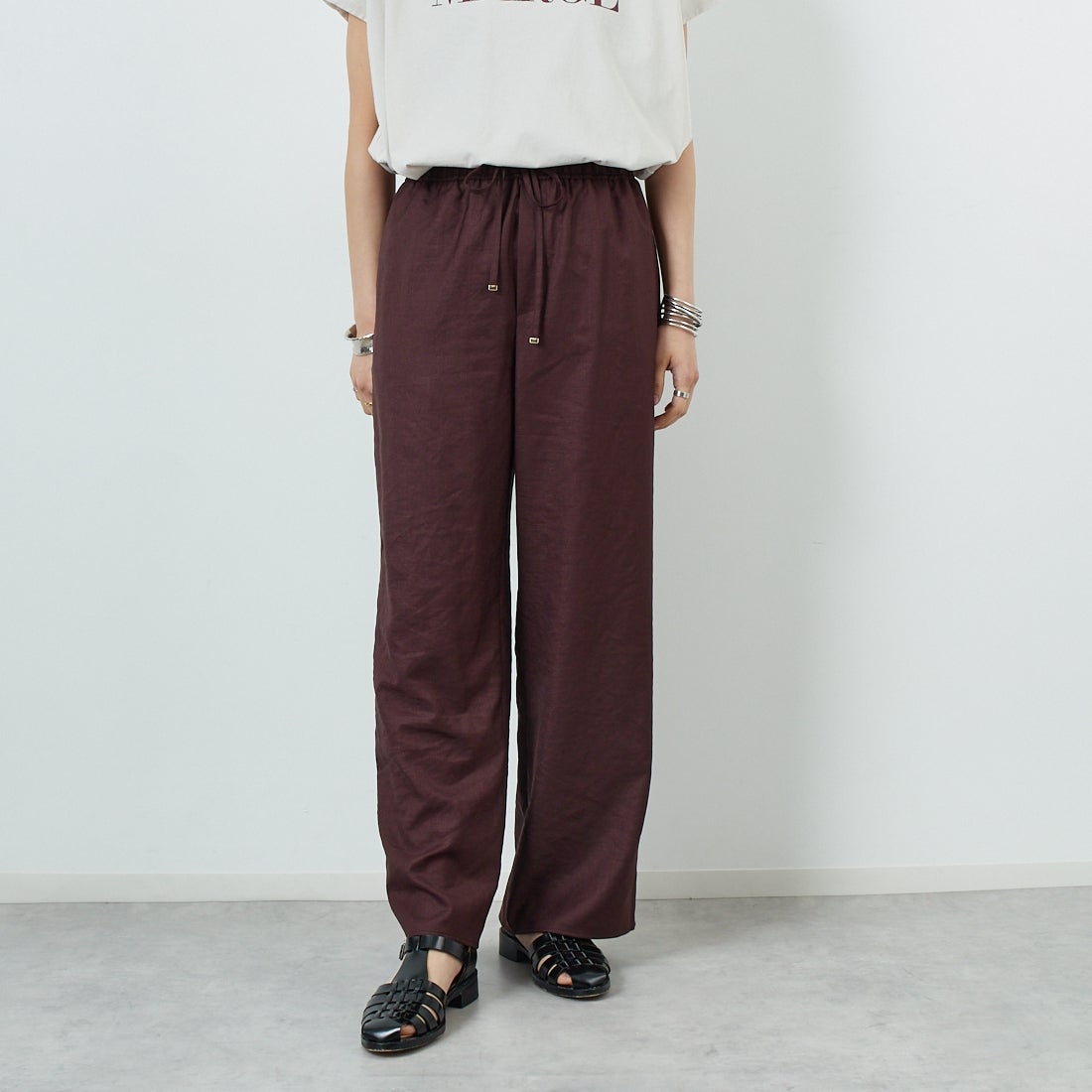 Jeans Factory Clothes [ジーンズファクトリークローズ] 杢調タンブラーツイルワイドパンツ [J-4402] 833 ﾌﾞﾗｳﾝ &&モデル身長：160cm 着用サイズ：36&&