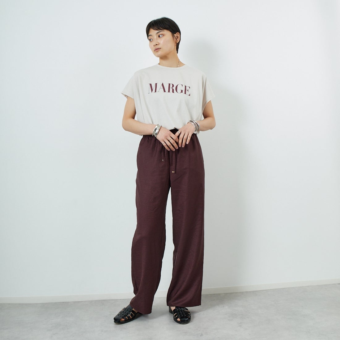 Jeans Factory Clothes [ジーンズファクトリークローズ] 杢調タンブラーツイルワイドパンツ [J-4402] 833 ﾌﾞﾗｳﾝ &&モデル身長：160cm 着用サイズ：36&&