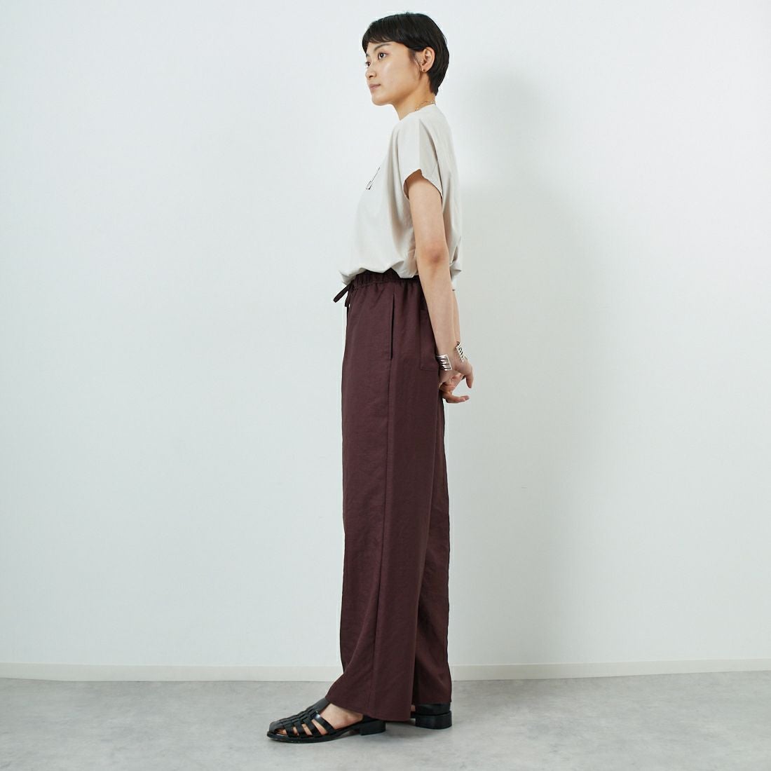 Jeans Factory Clothes [ジーンズファクトリークローズ] 杢調タンブラーツイルワイドパンツ [J-4402] 833 ﾌﾞﾗｳﾝ &&モデル身長：160cm 着用サイズ：36&&