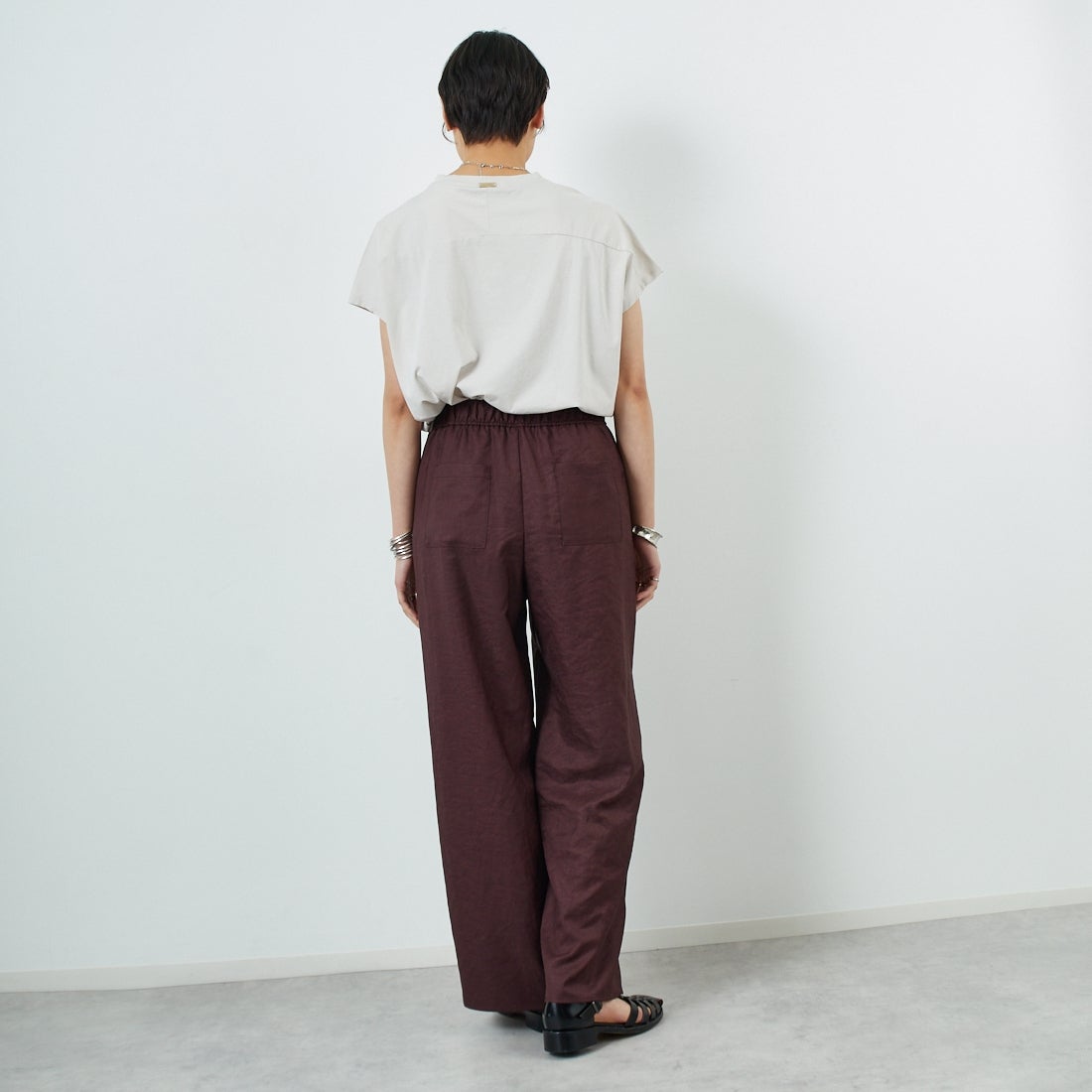 Jeans Factory Clothes [ジーンズファクトリークローズ] 杢調タンブラーツイルワイドパンツ [J-4402] 833 ﾌﾞﾗｳﾝ &&モデル身長：160cm 着用サイズ：36&&