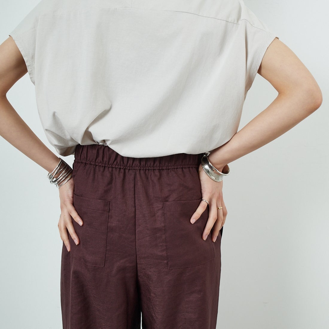 Jeans Factory Clothes [ジーンズファクトリークローズ] 杢調タンブラーツイルワイドパンツ [J-4402] 833 ﾌﾞﾗｳﾝ &&モデル身長：160cm 着用サイズ：36&&