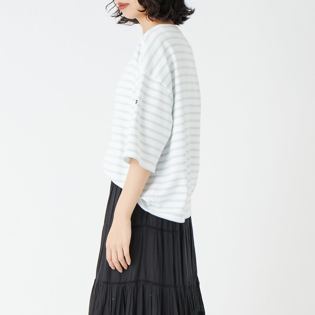 ST.JAMES [セントジェームス] 厚手ルーズドロップTシャツ [20JC-TEE-LOOSE] NEI/GAL &&モデル身長：162cm 着用サイズ：3&&