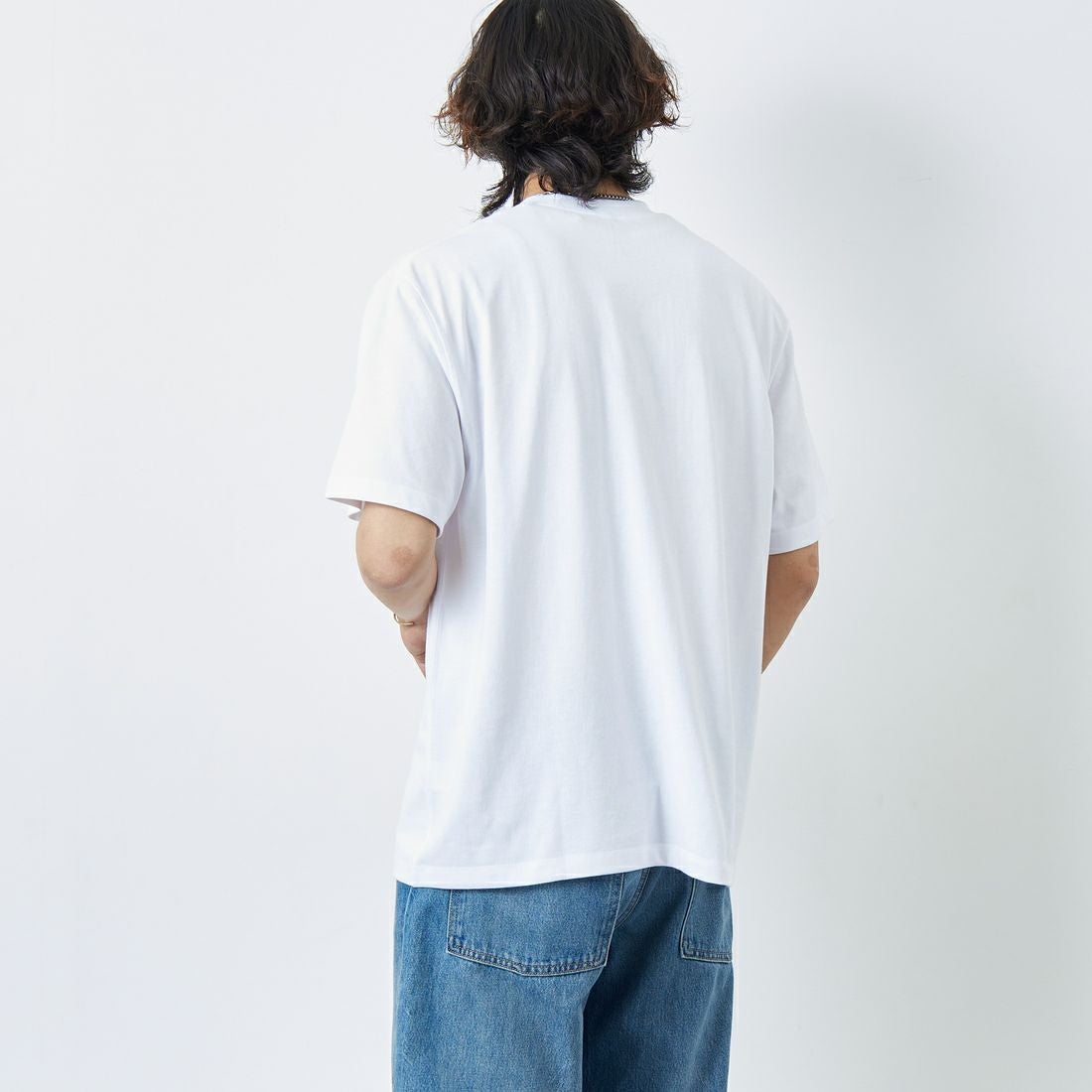 DANTON [ダントン] ソリッド ポケットTシャツ [DT-C0198TCB] WHITE &&モデル身長：179cm 着用サイズ：XL&&