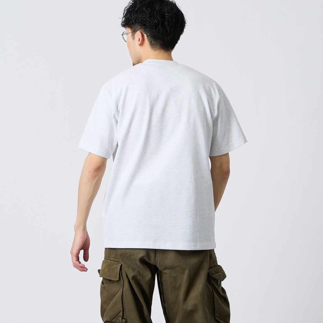 DANTON [ダントン] ソリッド ポケットTシャツ [DT-C0198TCB] HEATHER WH &&モデル身長：168cm 着用サイズ：M&&